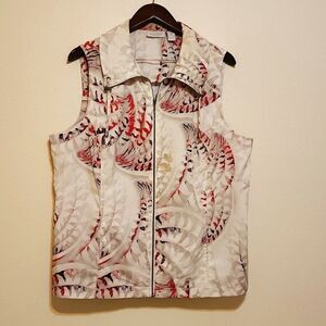 Weekends By Chico's Women's Sleeveless Abstract Print Vest Size pink Zip
